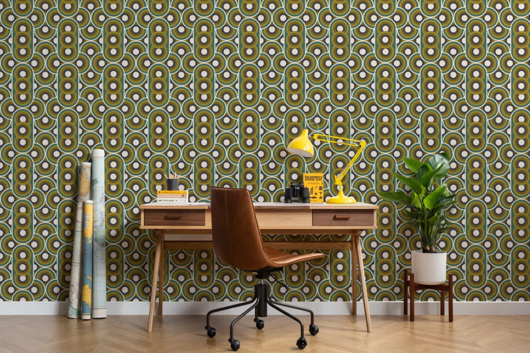 Retro 70s Circles Repeat Pattern Wallpaper