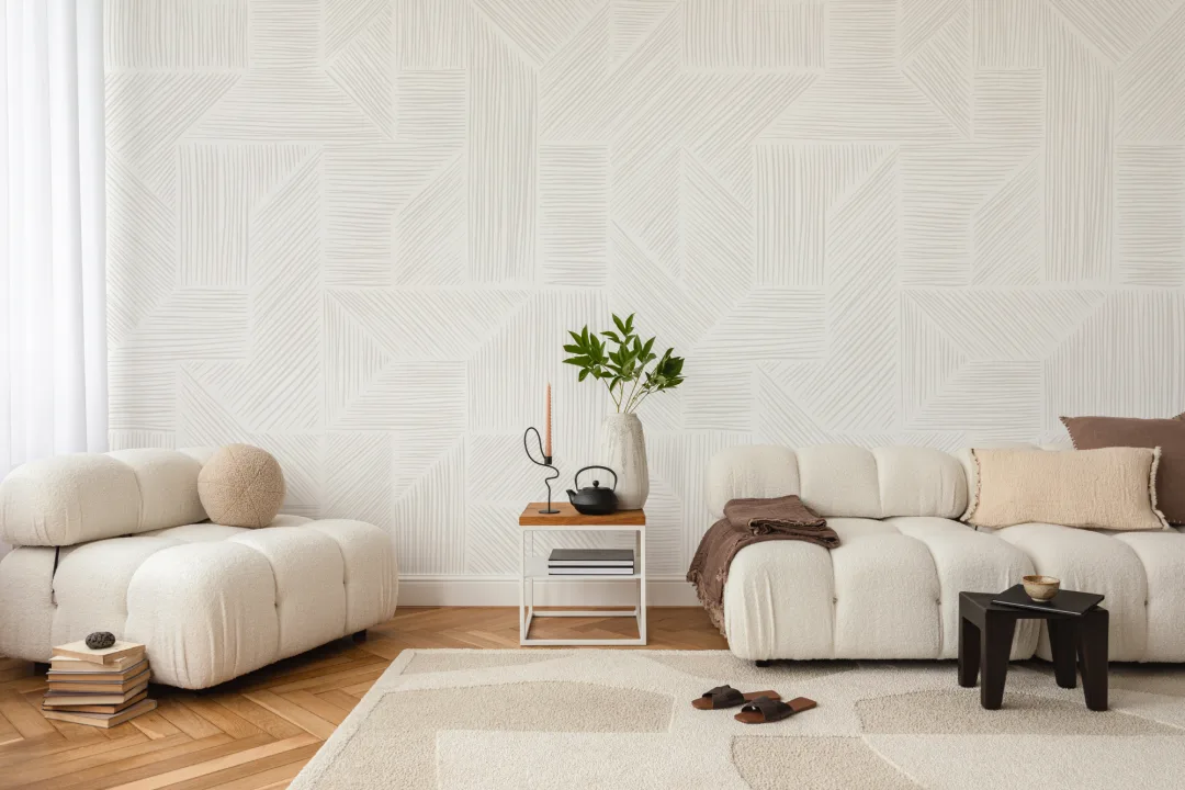 Taupe Geometrische Lijnen Behang Muurschildering