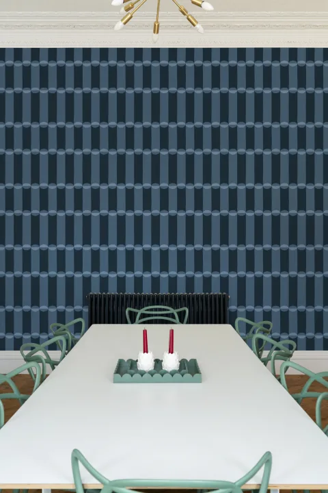 Niebieska fototapeta z geometrycznym wzorem w stylu retro