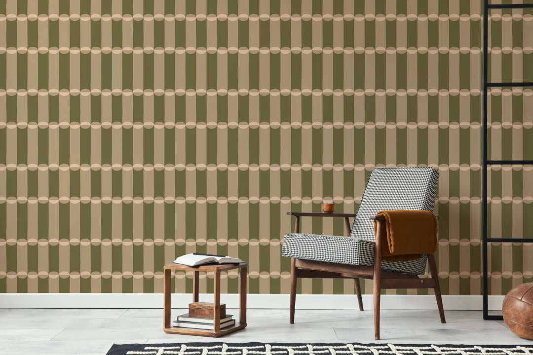 Olive and Pink Tubular Retro Geometric Pattern Wallpaper Mural