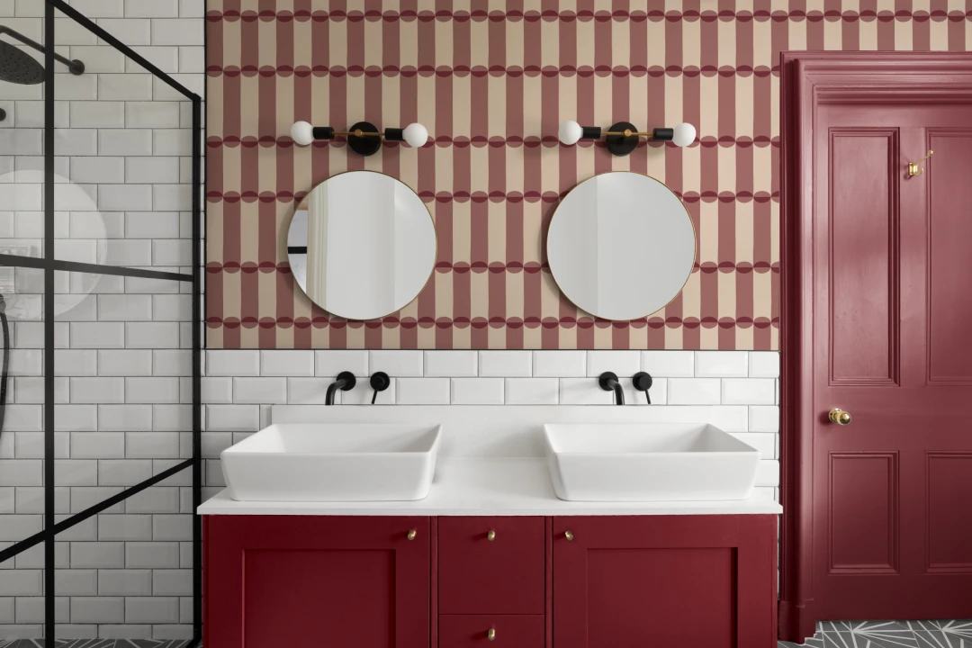 Burgundy Retro Geometric Pattern Wallpaper Mural