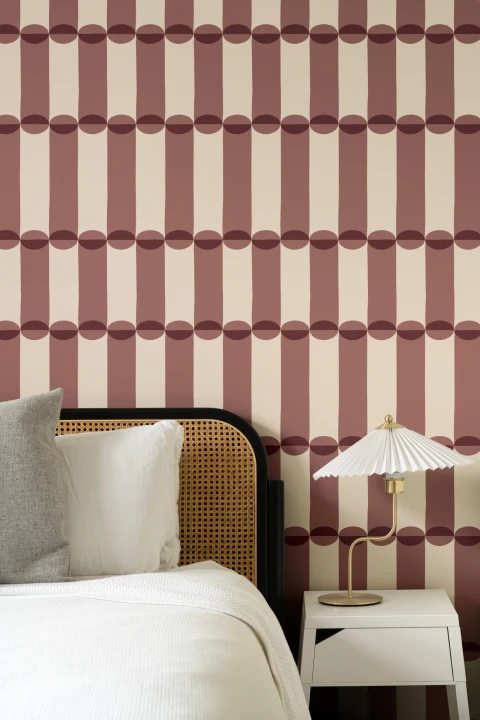 Viininpunainen Retro Geometrinen Kuvioinen Tapetti Kuvatapetti