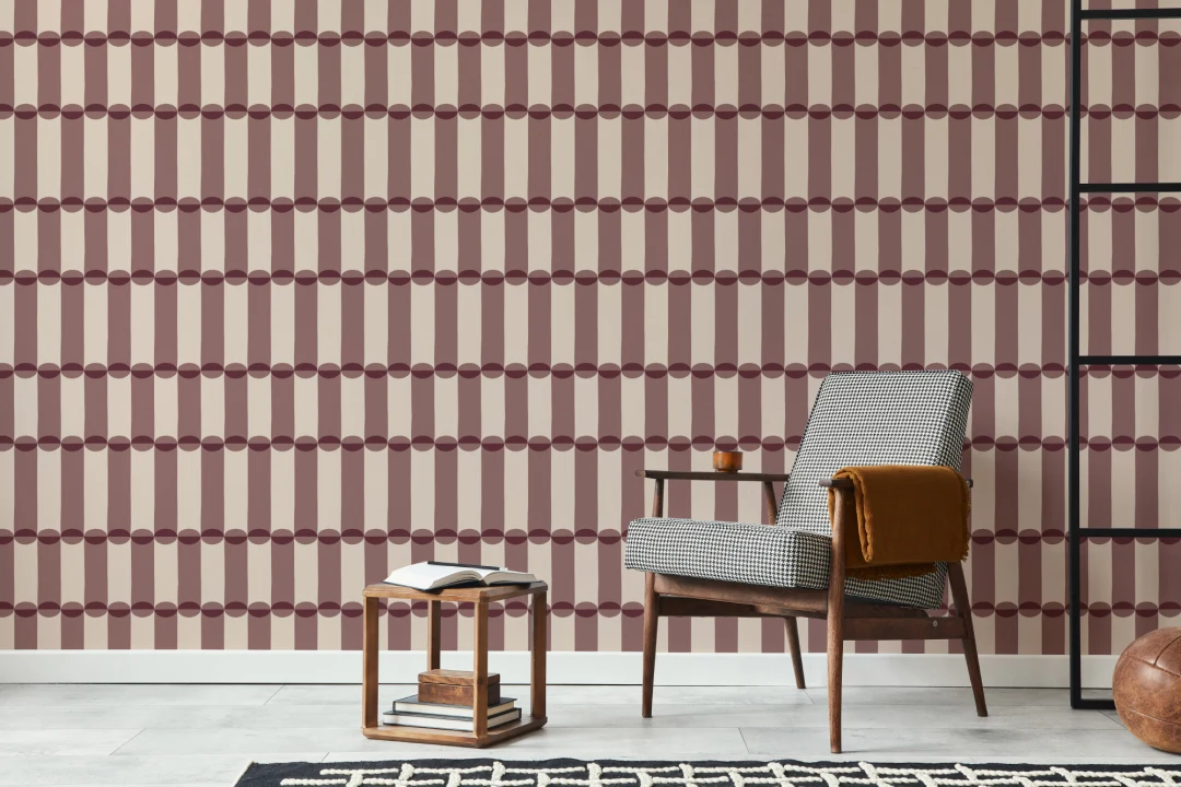 Bordowa fototapeta z geometrycznym wzorem w stylu retro