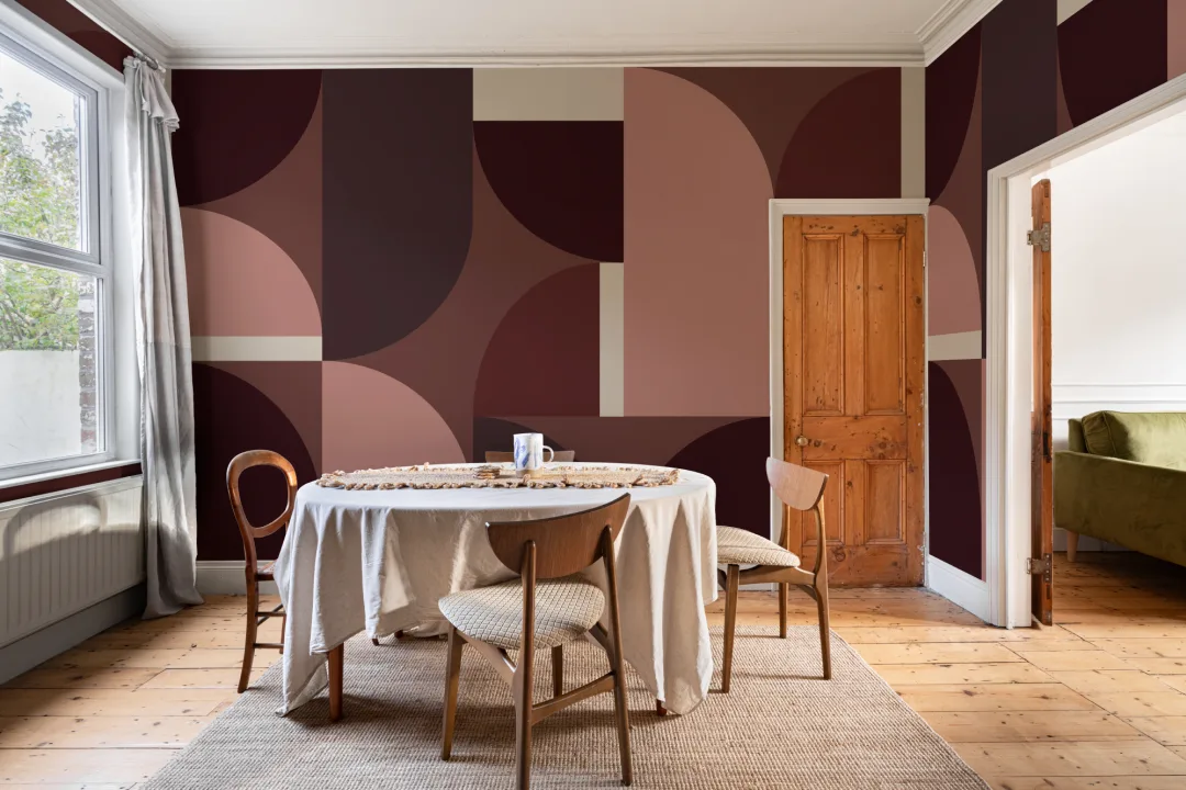 Wine Red Geometric Arch Contemporary Statement Mural