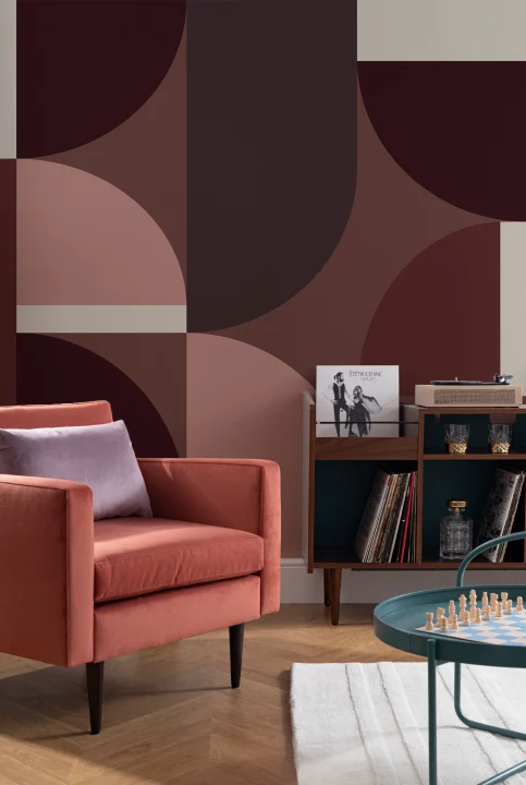 Arco geometrico rosso vino Carta da parati contemporanea