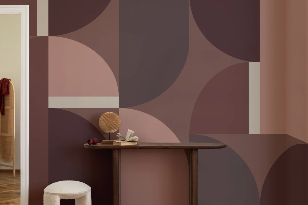 Vino Rojo Geométrico Arco Declaración Contemporánea Mural