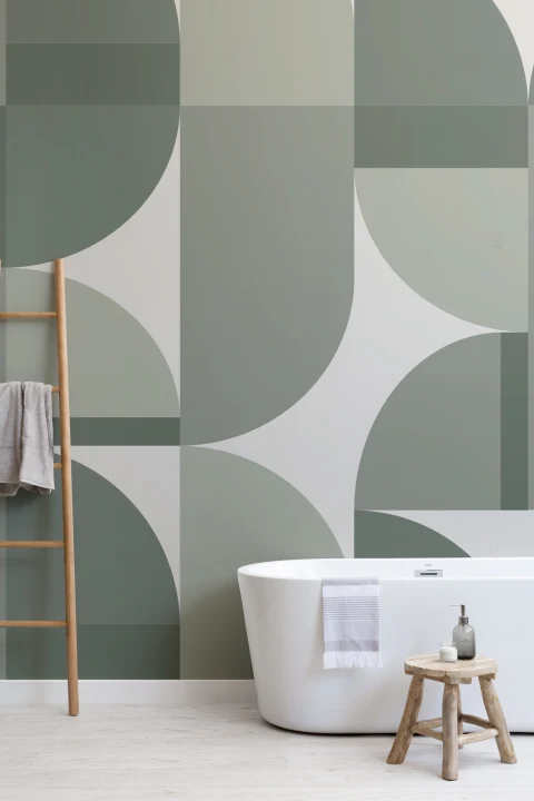 Mural de papel pintado abstracto contemporáneo geométrico verde