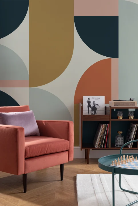 Papier peint panoramique rétro géométrique à motif d'arche multicolore