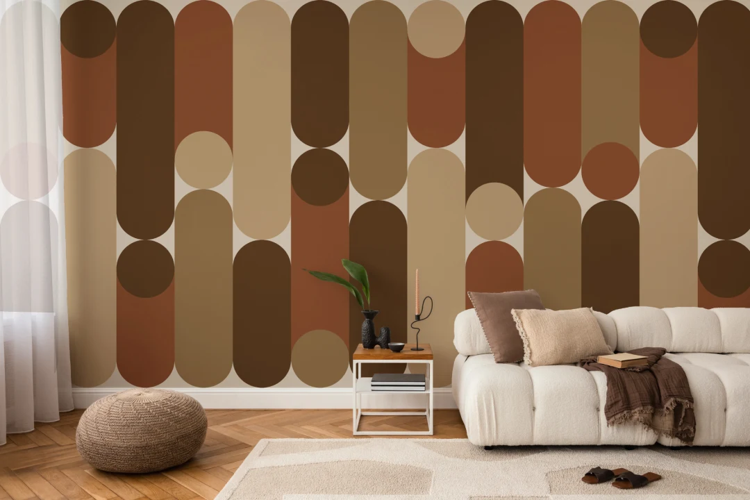 Warm Geometric Mid-Century Modern Brown Capsule Mural