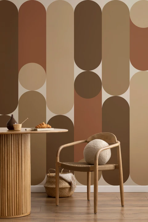 Varm geometrisk mid-century moderne brun kapsel fototapet