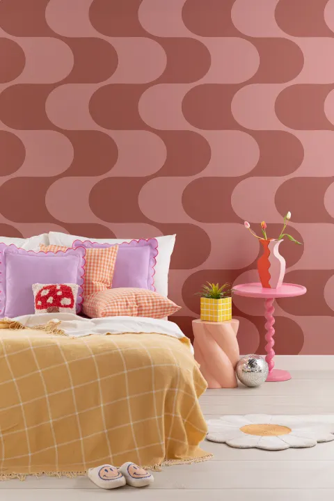 Red And Pink Retro Geometric Pattern Mural