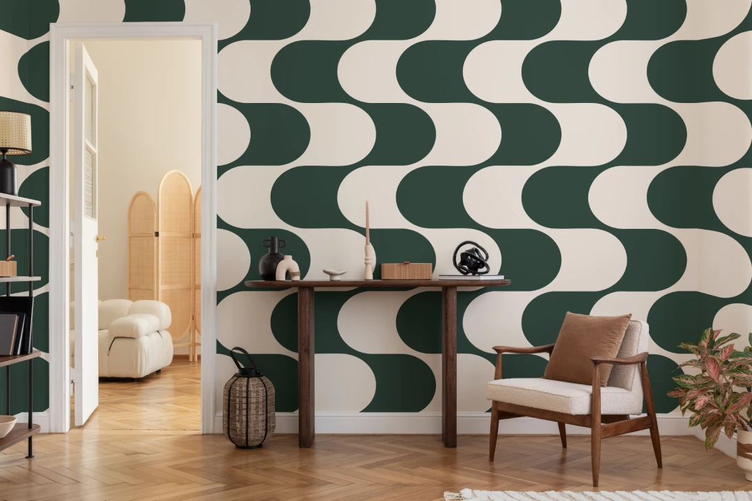 Murales de papel pintado de Patrón Flux Geométrico Retro Verde Azulado