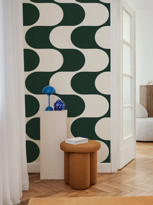 Murales de papel pintado de Patrón Flux Geométrico Retro Verde Azulado
