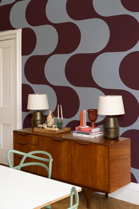 Blue And Burgundy Retro Geometric Pattern Mural