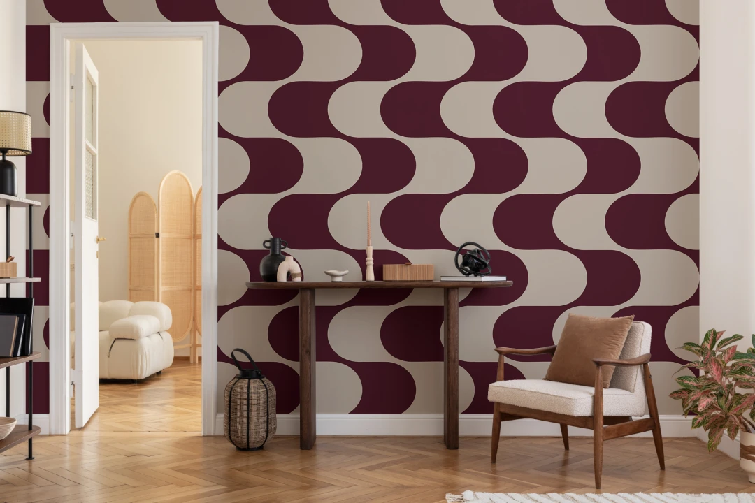 Burgundy Wave Pattern Geometric Feature Wall Mural