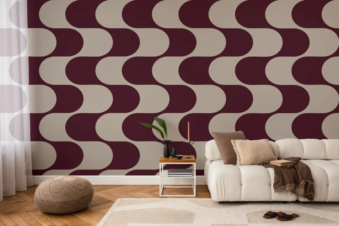 Geometryczna fototapeta z bordowym wzorem fali