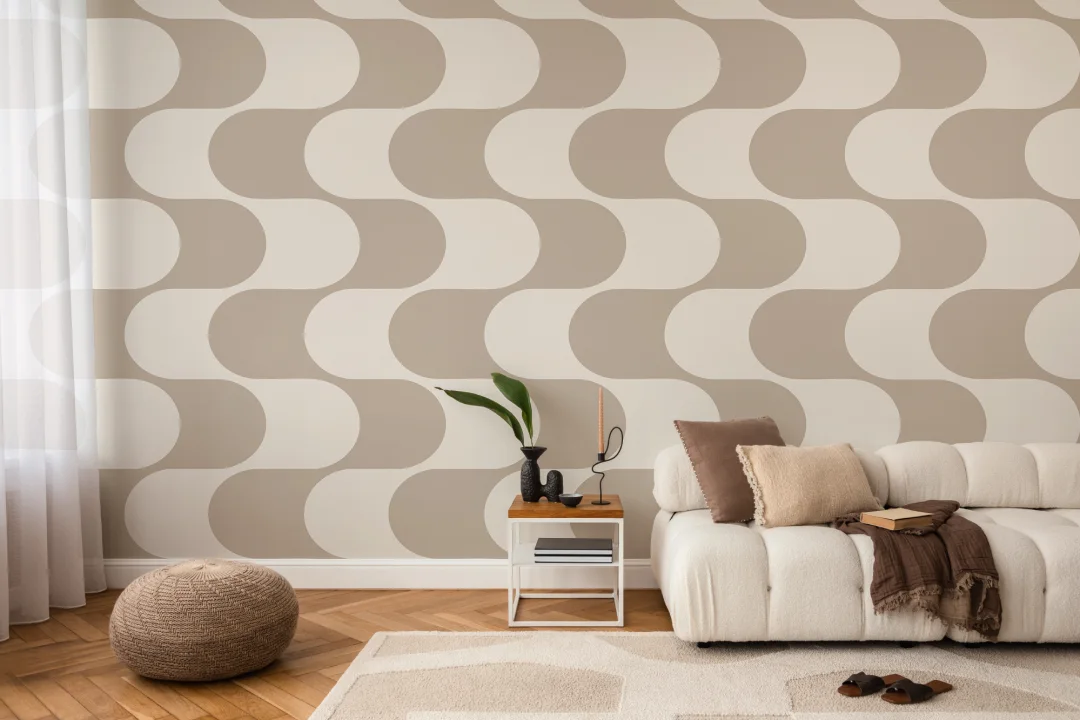 Beige Geometric Pattern Mid-Century Modern Wall Mural