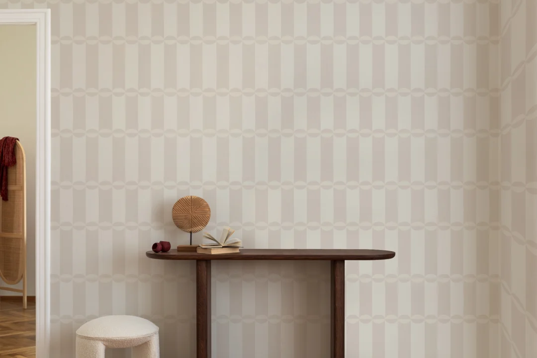 Tubular Beige Geometrisk Randig Samtida Mönster Mural-tapeter