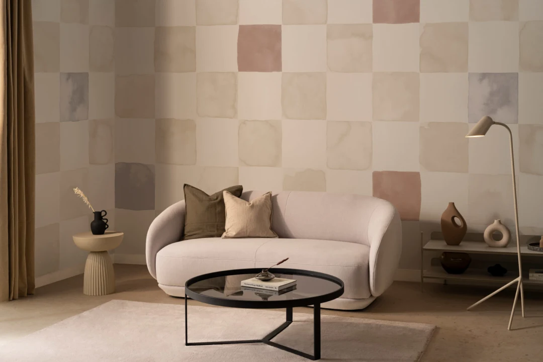 Beige Watercolor Checkered Mural