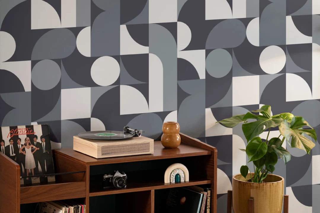 Blue Mid-Century Geometric Collage Wall Mural
