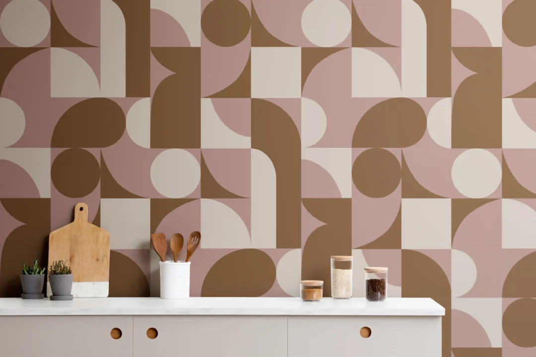Brown Mid-Century Geometric Collage Wall Mural