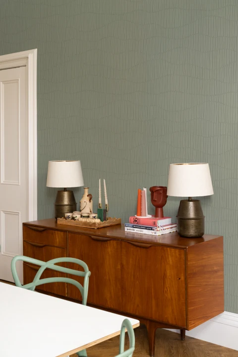 Soft Green Minimalist Wave Pattern Wallpaper Mural