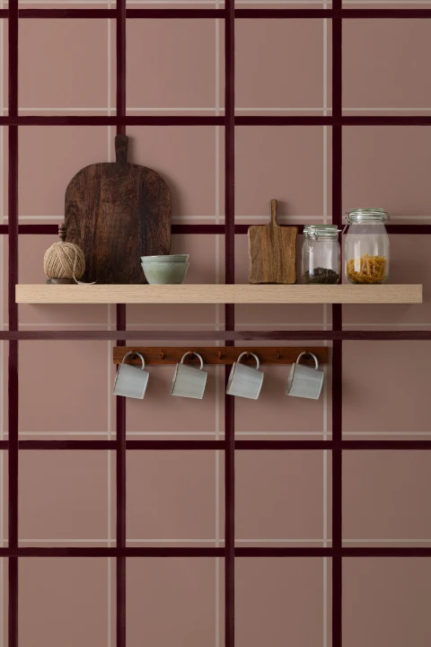 Burgundy Geometric Checkered Pattern Wall Mural Design