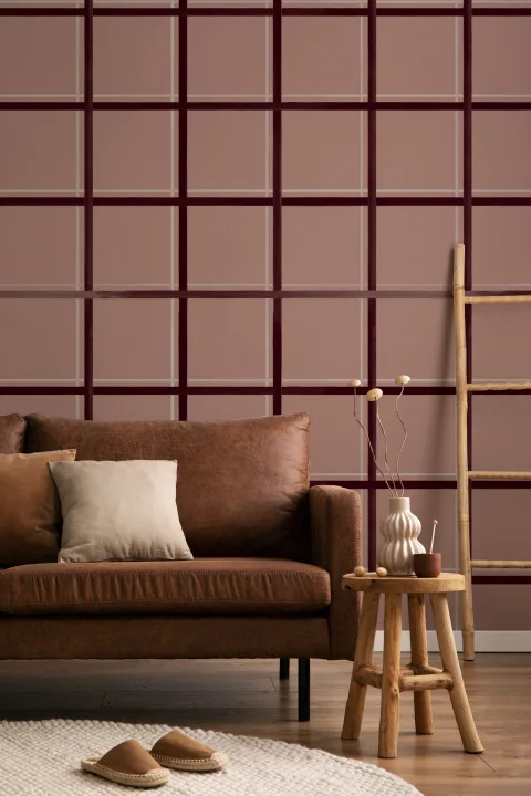 Bordeaux geometrisk rutig mural-tapeter design