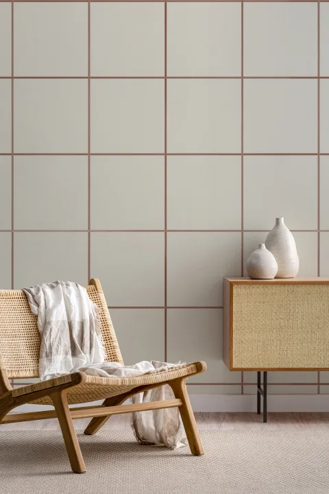 Terakotowa geometryczna minimalistyczna fototapeta w kratkę