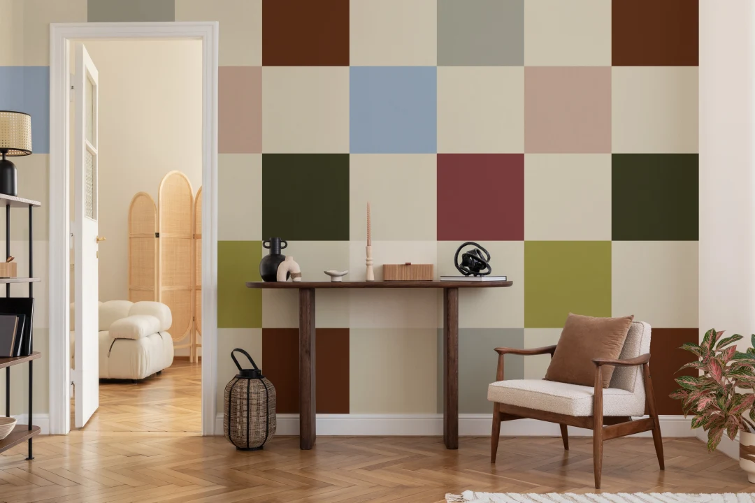 Mural de pared moderno de cuadros geométricos retro multicolor