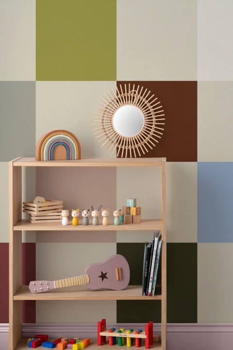 Mehrfarbige moderne Retro-Fototapete mit geometrischem Karomuster