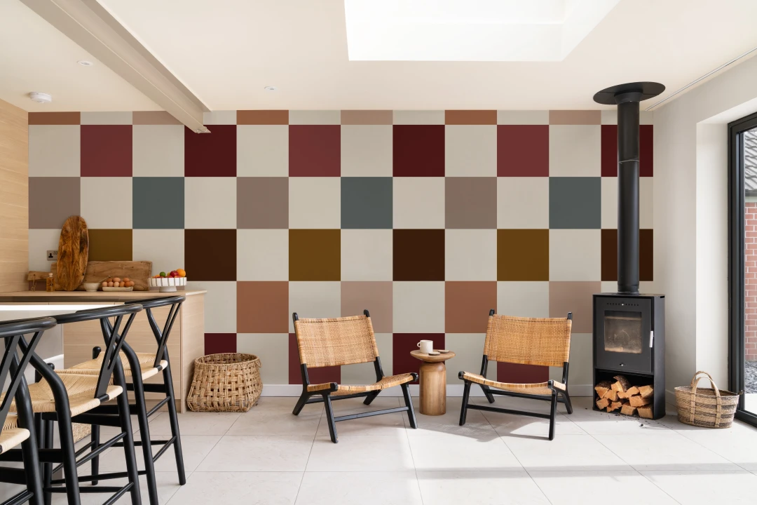 Monivärinen ruudullinen chic geometrinen kuvatapetti