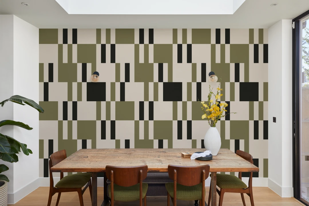 Grønn tessellert geometrisk fototapet for modige rom