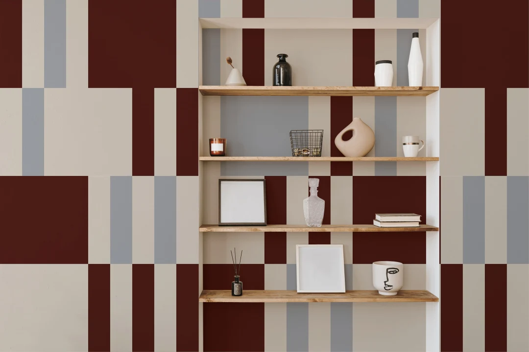 Bordowa geometryczna abstrakcyjna fototapeta w kratkę