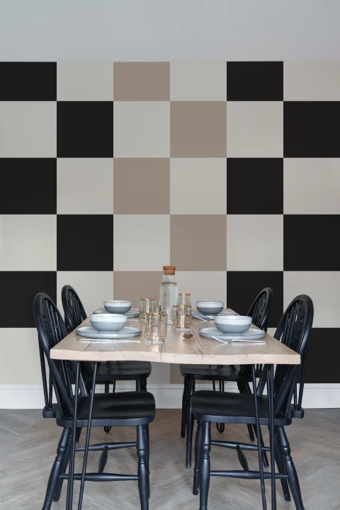 Beige schackrutigt geometriskt väggkonst mural-tapeter