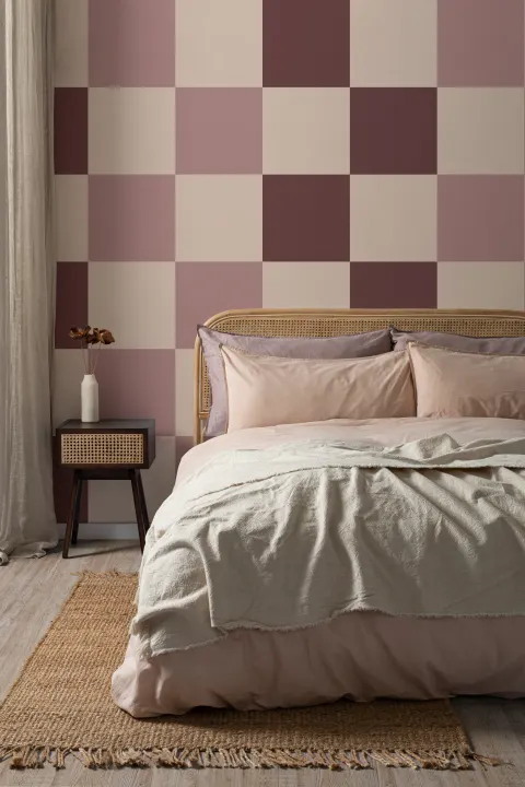 Rosa retro mural-tapeter med rutmönster för lekfull känsla