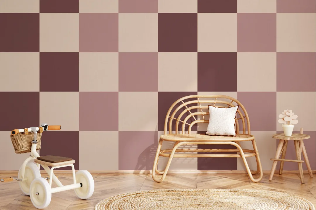 Pink Checkerboard Pattern Retro Wall Mural for Fun Vibes