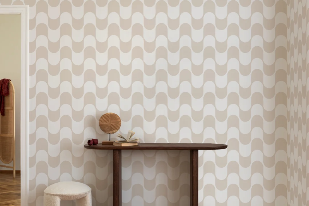 Papel pintado retro neutro de rayas onduladas