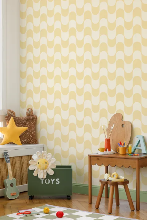 Yellow Retro Wavy Striped Wallpaper