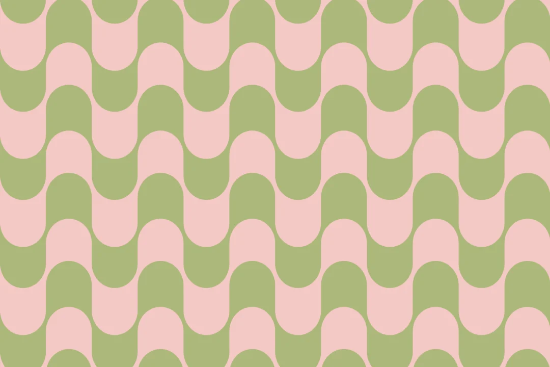 Pink & Green Retro Wavy Striped Wallpaper