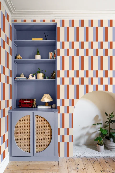 Blue & Orange Modern Geometric Bauhaus Wallpaper