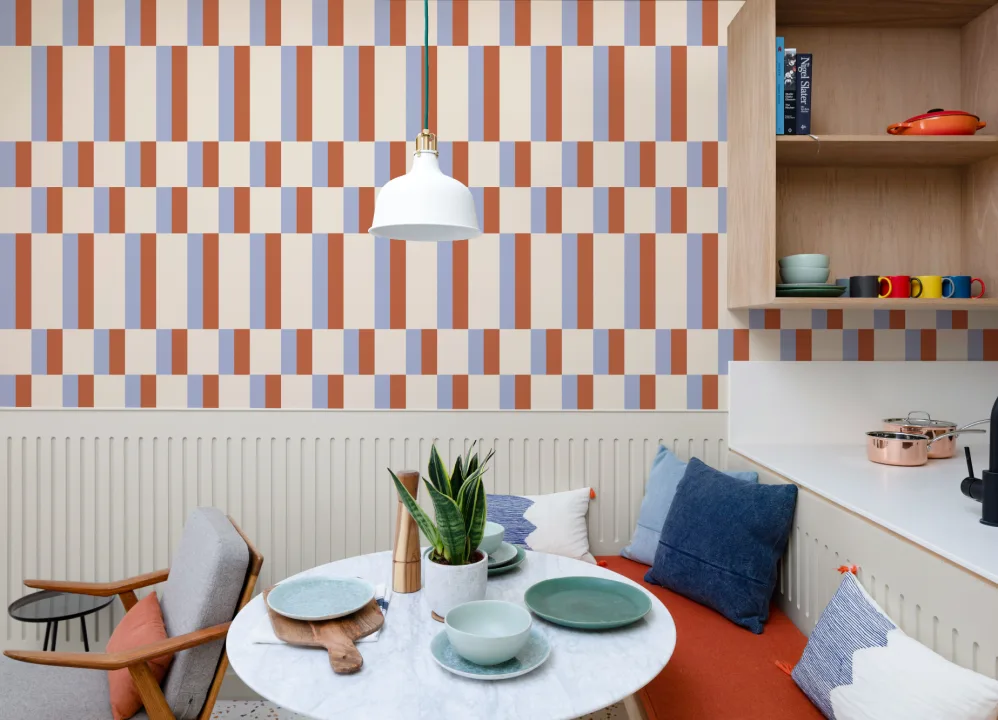Blå og oransje moderne geometrisk Bauhaus-tapet