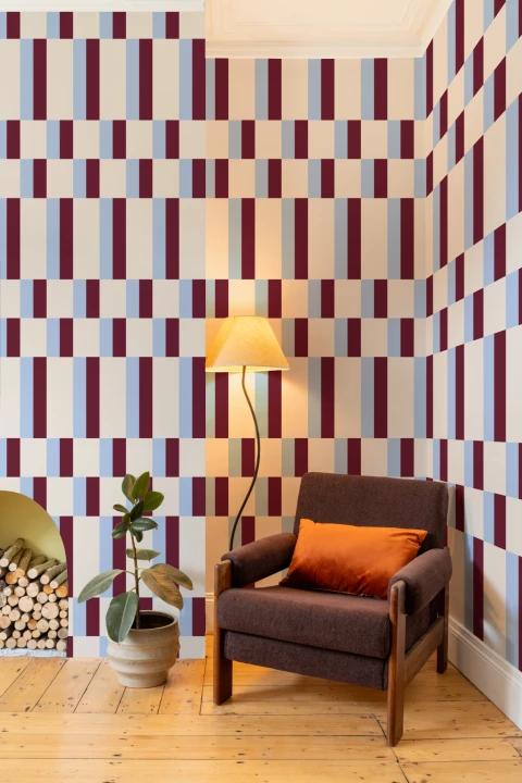 Blå och vinröd Modern geometrisk Bauhaus-tapet