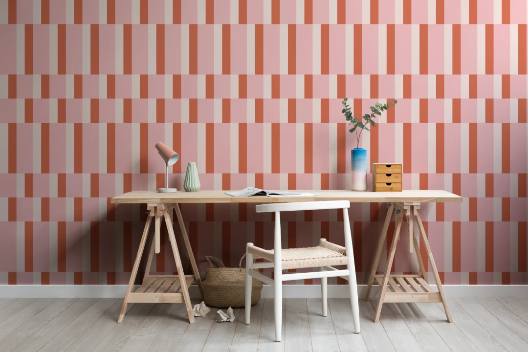 Papier peint Bauhaus géométrique moderne rose et orange
