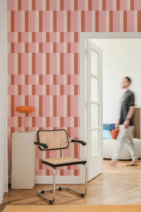 Carta da parati moderna geometrica Bauhaus rosa e arancione