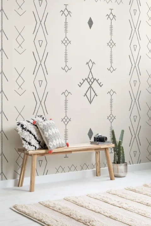 Mural Papel Pintado Tribal Bereber de Colores Neutros