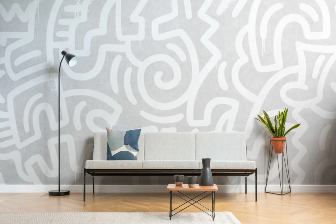 White & Gray Graffiti Concrete Effect Wallpaper Mural