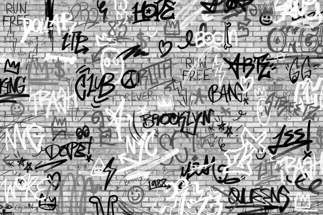 Monochrome NYC Graffiti Brick Wall Wallpaper Mural