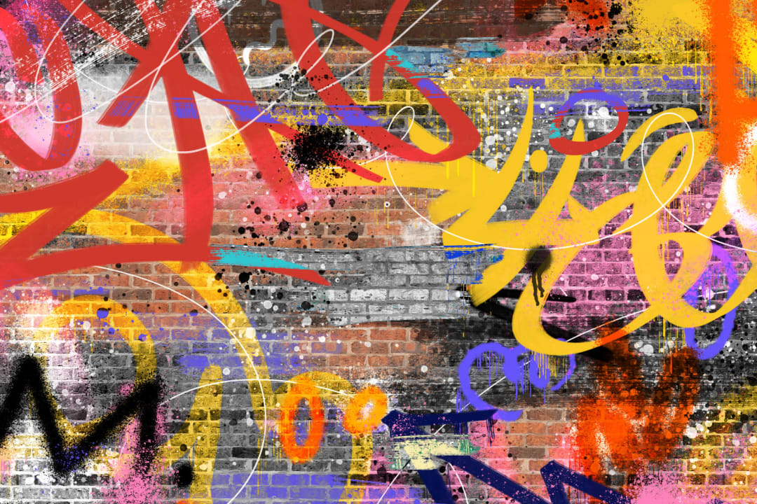 Mural Papel Pintado con Graffiti Colorido sobre Muro de Ladrillos