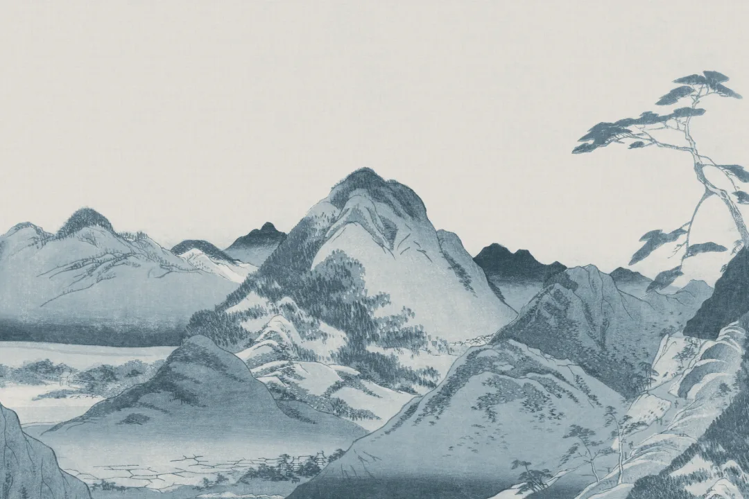 Mural de papel pintado Paisaje montañoso japonés azul